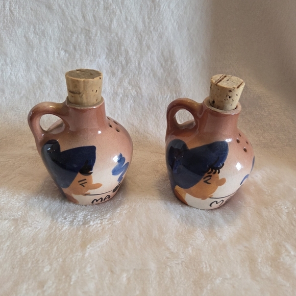 Two Ma Salt & Pepper Set Smoking Pipes On Moonshine Jug Ozark Toothpick - Picture 1 of 10